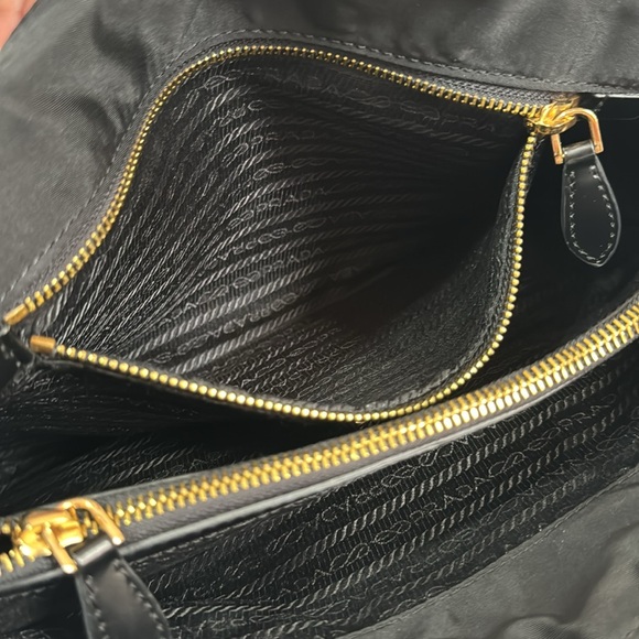 PRADA Tessuto Tote Bag Nylon with Gold Triangle Large Logo Plate Shoulder Bag - Picture 13 of 16